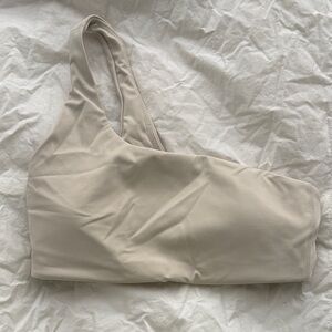 Aerie Cream One-Shoulder Sports Bra